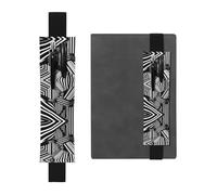 Soporte ajustable de cuero con líneas geométricas en blanco y negro para cuadernos, calendarios, tableta, marcapáginas y soporte para lápices