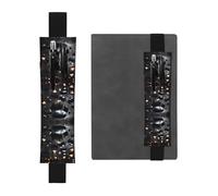 Soporte ajustable de cuero para bolígrafos, diarios, calendarios, tableta, banda elástica, marcapáginas y soporte para lápices, color negro