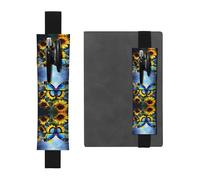 Soporte ajustable de piel con diseño de girasol y mariposa azul para cuadernos, calendarios, tableta, marcapáginas y soporte para lápices