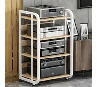 Soporte ajustable para AV Ma con ruedas de 4 niveles o estante para reproductor de CD y soporte para cine en casa, oficina, color blanco (50 x 42,5 x 90 cm)