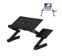 Soporte Ajustable para Computadora Portátil, Mesa de Cama Plegable con 2 Ventiladores de Enfriamiento y Bandeja para Mouse, Negro