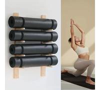 Soporte ajustable para esterilla de yoga montado en la pared, estante de almacenamiento de metal para rodillos de espuma, tapete de ejercicio de madera, soporte para entrenamiento en casa (4)