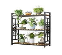 Soporte alto para plantas de interior de tres niveles, 125 cm de alto, hecho de madera y metal para múltiples plantas, altura ajustable, resistente y con ruedas, para el hogar, jardín y balcón