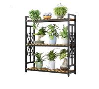 Soporte alto para plantas de interior de tres niveles, 125 cm de alto, hecho de madera y metal para múltiples plantas, altura ajustable, resistente y con ruedas, para el hogar, jardín y balcón