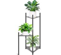 Soporte alto para plantas de interior, soportes de esquina de metal negro para múltiples plantas, soportes para macetas al aire libre, estante de exhibición para jardín, balcón, patio (triángulo de 3