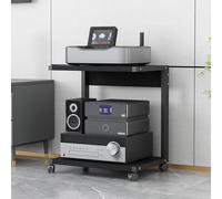 Soporte AV con Ruedas, Estante de Almacenamiento de vídeo de Doble Capa, Moderno Estante de Almacenamiento de Consola de Madera, Soporte y Base, Centro de Entretenimiento de Esquina Tipo Tor