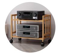 Soporte AV de bambú de 2 niveles para dispositivos de transmisión, gabinete de audio HiFi con base que absorbe los golpes, estante de consola multimedia marrón, 70 x 38 x 53 cm