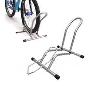 Soporte bici Relaxdays, 16-29 pulgadas, ancho máx. 10,5 cm, rueda delantera/trasera, suelo, 1 bici, plateado