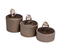 Soporte Busto Para Collares Brown PU Leather Bracelet Pendant Necklace Jewellery Display Counter Stand Holder Bust Ring Earrings Presentation Shelf(Round 3 rings in 1 set)