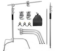 Soporte C con Brazo de Brazo para fotografía, Altura máxima de 320 cm, con Brazo de sujeción de 128 cm, Soporte de Acero Inoxidable Resistente Plateado (CXJH01)