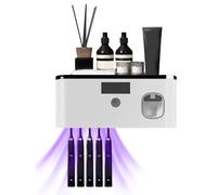 Soporte Cepillo de Dientes UV para 5 Cepillos de Dientes, Esterilizador Cepillo Dientes de Pared, Carga de Energía Lumínica, Dispensador de Pasta de Dientes Eléctrico para 60 días con Una Sola (Gris)