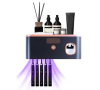 Soporte Cepillo de Dientes UV para 5 Cepillos de Dientes, Esterilizador Cepillo Dientes de Pared, Carga de Energía Lumínica, Dispensador de Pasta de Dientes Eléctrico para 60 días con Una Sola (Negro)