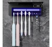 Soporte Cepillos de Dientes,Porta Cepillo de Dientes Desinfectante,Soporte para Cepillo De Diente De Baño Montado En La Pared,Desinfectante para Cepillo de Dientes UV,Carga De 2000 Mah (Negro)