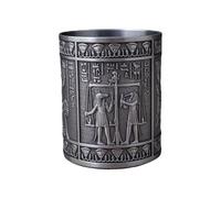 Soporte cilíndrico de aleación de metal tallado egipcio retro para bolígrafos, organizador de lápices de escritorio, caja de almacenamiento para el hogar, oficina, taza de arte