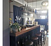 Soporte colgante para copas de vino, soporte para plantas de hierro forjado, estante de vino de madera montado en la pared, estante de techo flotante (60 x 25 x 100 cm)