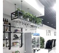 Soporte colgante para copas de vino, soporte para plantas de hierro forjado, estante de vino de madera montado en la pared, estante de techo flotante (60 x 25 x 100 cm)