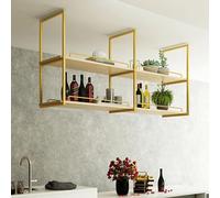 Soporte Colgante para Plantas, botellero de Techo para Interiores con estantes flotantes, Soporte de exhibición de Hierro y Madera Maciza para Copas de Vino, estantes de almacenami