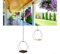 Soporte colgante para plantas con anillo de hierro y base de madera natural para jardinería vertical interior (A)
