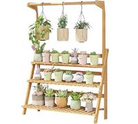 Soporte Colgante para Plantas De Interior Y Exterior, De 3 Niveles, Plegable, De Madera, para Múltiples Macetas, Ideal para Ventana, Jardín, Balcón, Patio, Porche, Sala D(Natural-100Cm/39.4)