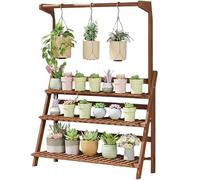 Soporte Colgante para Plantas De Interior Y Exterior, De 3 Niveles, Plegable, De Madera, para Múltiples Macetas, Ideal para Ventana, Jardín, Balcón, Patio, Porche, Sala D(Walnut-100Cm/39.4)
