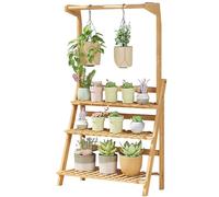 Soporte Colgante para Plantas De Interior Y Exterior, De 3 Niveles, Plegable, De Madera, para Múltiples Macetas, Ideal para Ventana, Jardín, Balcón, Patio, Porche, Sala D(Natural-70Cm/27.6)