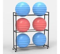 Soporte comercial de pie para pelotas de yoga con ruedas, soporte de exhibición de 3 niveles para el hogar, gimnasio, estudio, equipo de fitness, orga, diseño duradero y portátil