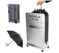 Soporte comercial para secadora de paraguas húmedo con recogedor de goteo y ruedas, estante absorbente de doble capa para uso en centros comerciales