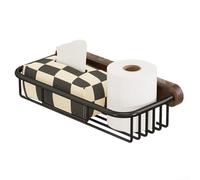 Soporte compacto para caja de pañuelos para área de inodoro fabricado con madera de nogal y aluminio, soporta rollo de papel higiénico y toalla, sin necesidad de taladrar (C)