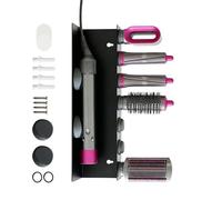Soporte compacto para secador de pelo con 7 ranuras dedicadas para mantener el secador de pelo y accesorios ordenados. Soporte para rizador