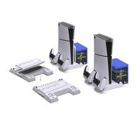 Soporte con Estación de Enfriamiento y Estación de Carga de Doble Controlador Consola para PS5 Slim, Soporte de Enfriamiento Muelle de Carga con Estante de Almacenamiento de Discos