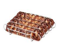 Soporte Costillas Parrilla - 12x10 Pulgadas Vertical 4 Ranuras | Acero Inoxidable Asador BBQ - Gran Soporte Costillas Antiadherente para Ahumador Camping Picnic Gas Carbón Accesorios Grill