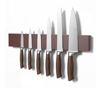 Soporte Cuchillos Cocina Magnético 40 cm, Organizador Cuchillos de Madera con Imanes Adhesivos Ultra Fuertes y 2 Ganchos Autoadhesivos, Porta Utensilios de Cocina (Marrón)