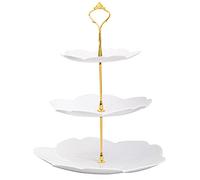 Soporte de 3 niveles de plástico para cupcakes, soporte de tardes, soporte de sándwich escalonado, bandeja para servir de postre dulce, Navidad, fiesta de té (blanco)