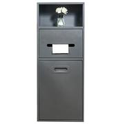 Soporte de acero inoxidable para ducha y papel higiénico, armario de almacenamiento 3 en 1 con cubo de basura y soporte para cepillo de inodoro para hoteles y espacios públicos, color negro, 66 x 20 x