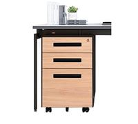 Soporte de acero para documentos debajo del escritorio, gabinete de almacenamiento de oficina corto móvil con acabado de grano de madera, contenedor con cerradura para archivador portátil de negocios
