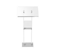 Soporte de acrílico transparente para podio, atril ajustable con base de metal para aula, bodas, iglesias y discursos, diseño portátil con estante de almacenamiento, ideal para eventos