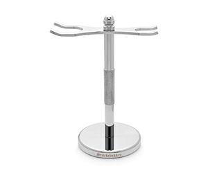 Soporte de afeitado de acero inoxidable Störtebekker® - adecuado para maquinillas y brochas de afeitar - accesorio para tu baño - base antideslizante - idea de regalo (Plata)