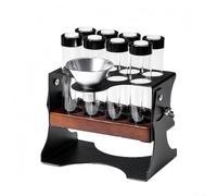 Soporte de almacenamiento de café de dosis única con 8 tubos de vidrio y embudo, bodega hermética con válvula unidireccional para mayor frescura, organizador de madera para encimera de cocina, 19 x