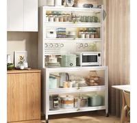 Soporte de almacenamiento para microondas de 5 niveles con doble puerta abatible, estante de cocina, estante de almacenamiento multifuncional para especias y accesorios de cocina, elegante