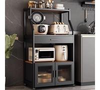 Soporte de almacenamiento para microondas, estante de cocina de 4 niveles con puerta abatible y cajón, tablero de partículas independiente, estante de cocina multifuncional (60 x 44 x 130 cm)