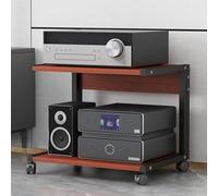 Soporte de altavoz móvil con ruedas de 2 niveles, muebles de madera para reproductor de discos e impresora, mesa auxiliar versátil para el hogar, oficina y escuela, color negro, 50 x 40 x 30 cm