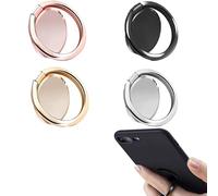 Soporte de anillo de dedo, paquete de 4 anillos universales de rotación de 360 grados, soporte de anillo para teléfono celular, agarre delgado y seguro para todos los teléfonos inteligentes, para ver