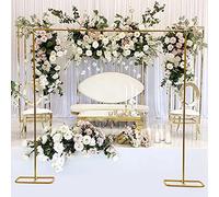 Soporte de arco de boda fácil montaje 78,74 x 82,87 pulgadas cuadrado jardín arco de hierro forjado accesorios de flores para bodas, fiestas, eventos, decoración dorada