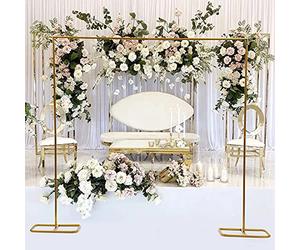 Soporte de arco de boda fácil montaje 78,74 x 82,87 pulgadas cuadrado jardín arco de hierro forjado accesorios de flores para bodas, fiestas, eventos, decoración dorada