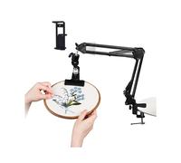 Soporte de Aro de Bordado Ajustable para Trabajo Manual, Giratorio de 360, Soporte de Escritorio 3 en 1 para Aro/Tableta/Teléfono Negro