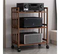 Soporte de audio AV ajustable de 5 niveles con ruedas, estante de audio marrón para reproductor de CD y soporte de TV estéreo para el hogar, estante de altura ajustable, torre estéreo multiusos (50 x