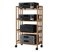 Soporte de audio de alta fidelidad, estante de bambú para cine en casa, ajustable, 2/3/4/5 niveles, soporte AV con ruedas, almacenamiento para equipos de audio, muebles elegantes para centro de