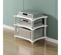Soporte de audio de madera y metal de 3 niveles, elegante estantería para amplificador, receptor, reproductor de CD, sistema de cine en casa, diseño blanco moderno y SpaceSing