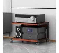 Soporte de audio de teca con ruedas, tocadiscos de 2 niveles y gabinete de juegos, centro de entretenimiento de madera para sala de estar y sala de juegos (50 x 40)