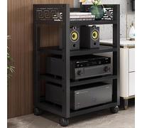 Soporte de audio estéreo de varios niveles, estante de audio rodante con estante de esquina ajustable, almacenamiento multimedia de 5 niveles para reproductor de CD, DVD, equipo de cine en casa